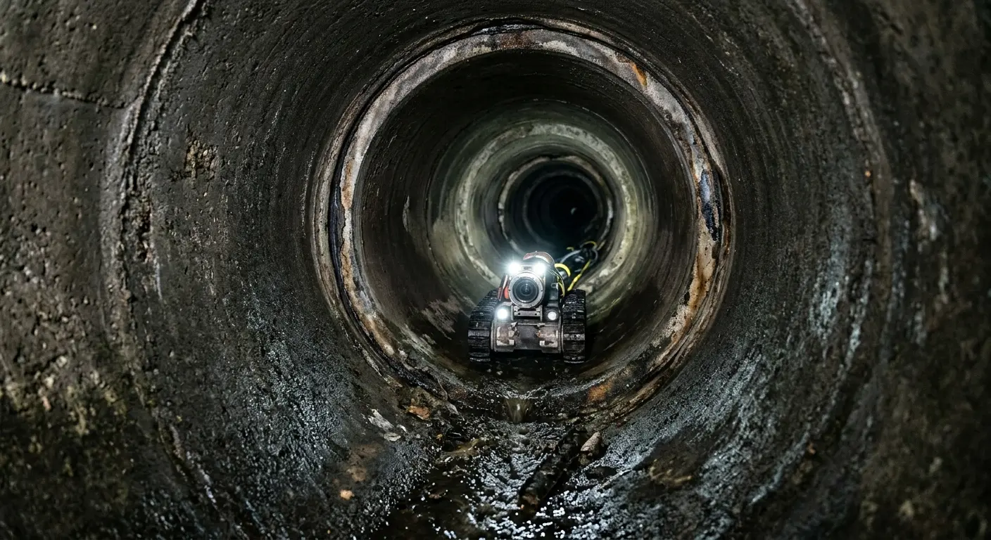 Robotic sewer camera inspecting pipe interior for Sewer Line Cleaning in Johnson City